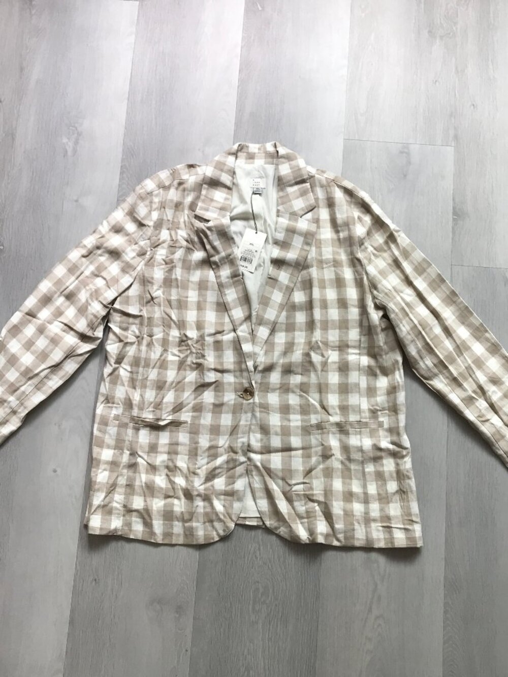A NEW DAY MUSHROOM BROWN CHECK OVERSIZED BLAZER JACKET WOMENS XL